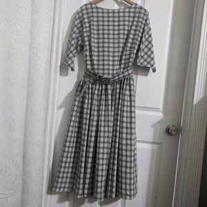 Black and White Plaid Long Sleeve Dress W Belt